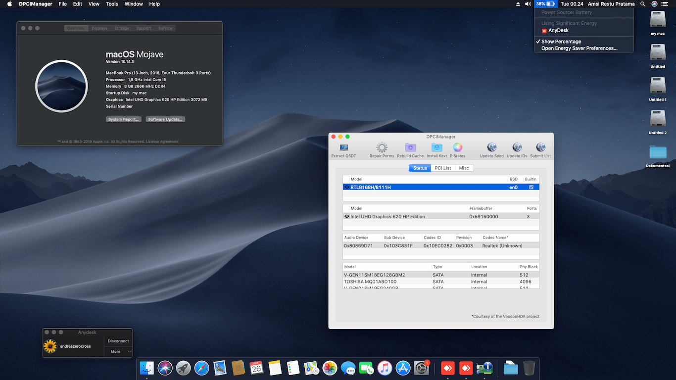 Succes Hackintosh macOS Mojave 10.14.3 Build 18D42 at HP 14-BS122TX